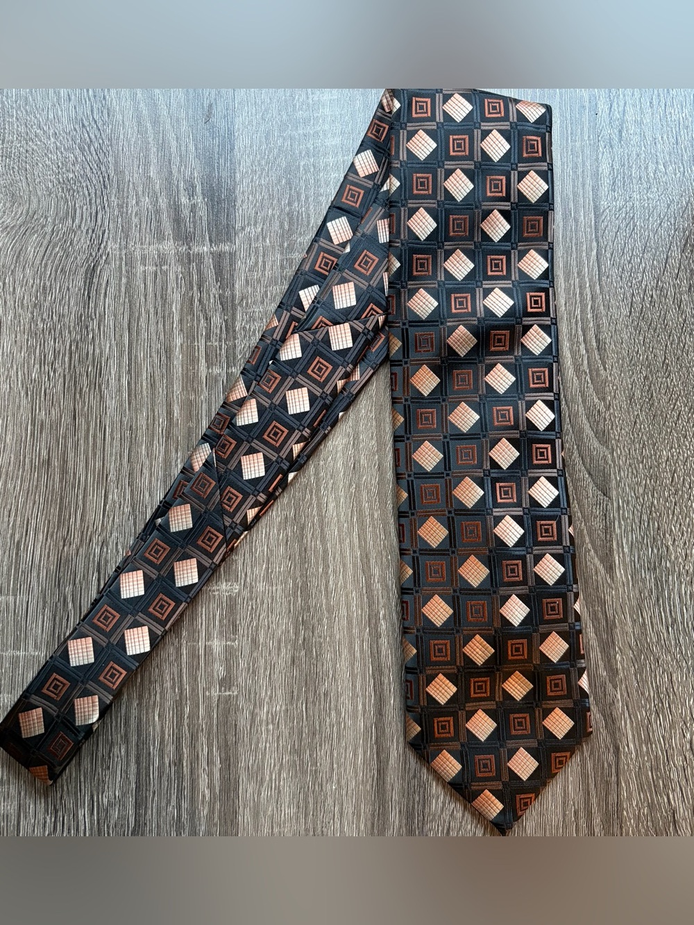 Croft & Barrow Men's Neck Tie Polyester Black Brown Orange Copper Geometric OS